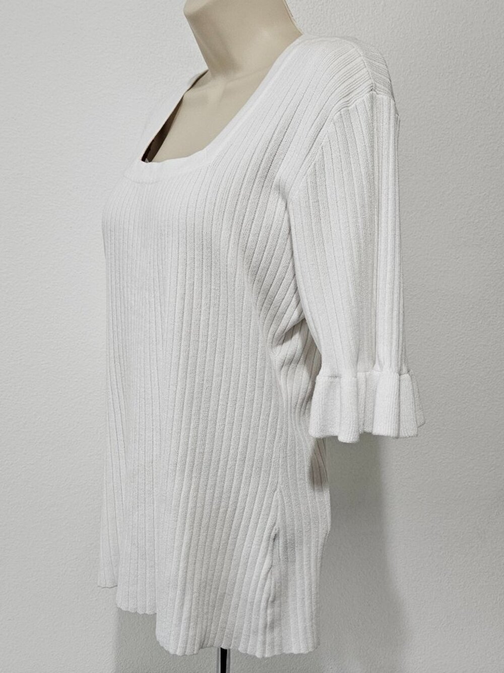 Chadwicks Ribbed Square Neck Ruffle Sleeve Pullover Sweater - Picture 5 of 10